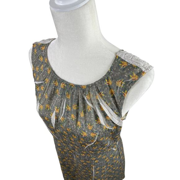 Cotélac France Floral Sheath Dress Botanical Sleeveless Prairie Coquette Sz 2 - Picture 3 of 16